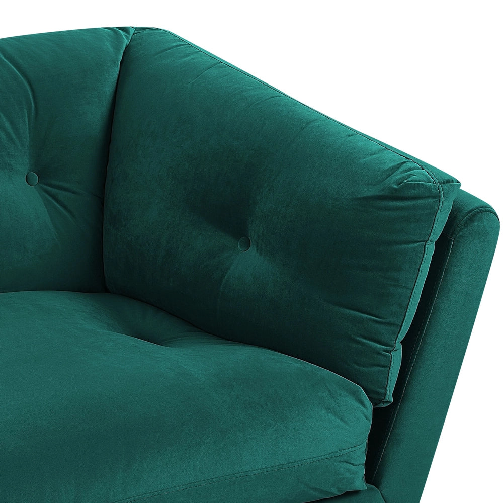 Divano Gambe in Metallo Velluto Verde Scuro 210 x 90 cm con Cuscini Retro