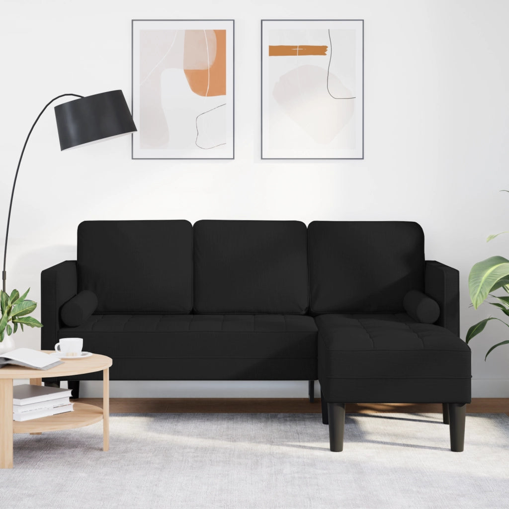 Divano L-Shaped a 3 Posti Nero 160 cm Tessuto