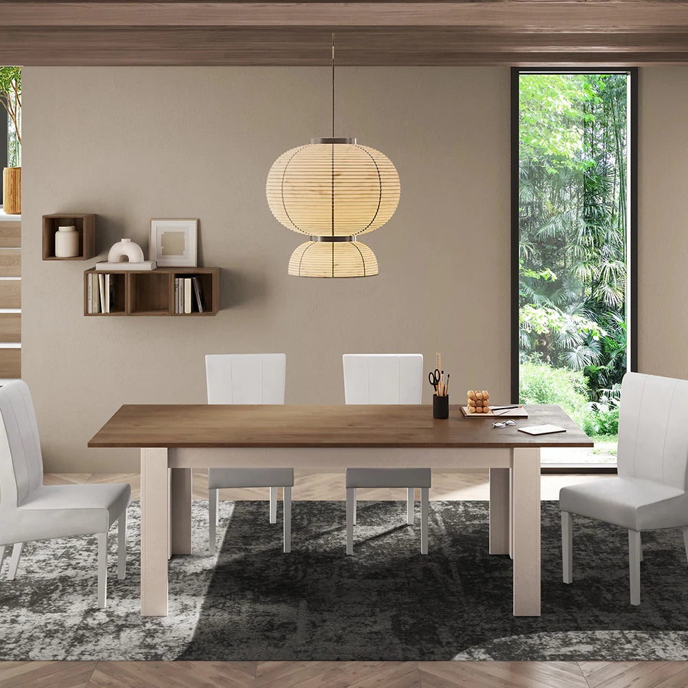 Tavolo da pranzo allungabile L 137 (+48) x P 90 x H 79 Linea MONACO, realizzato in legno 100% MADE IN ITALY, design moderno per cucina, sala da pranzo, soggiorno colore Cashmere/Mercure