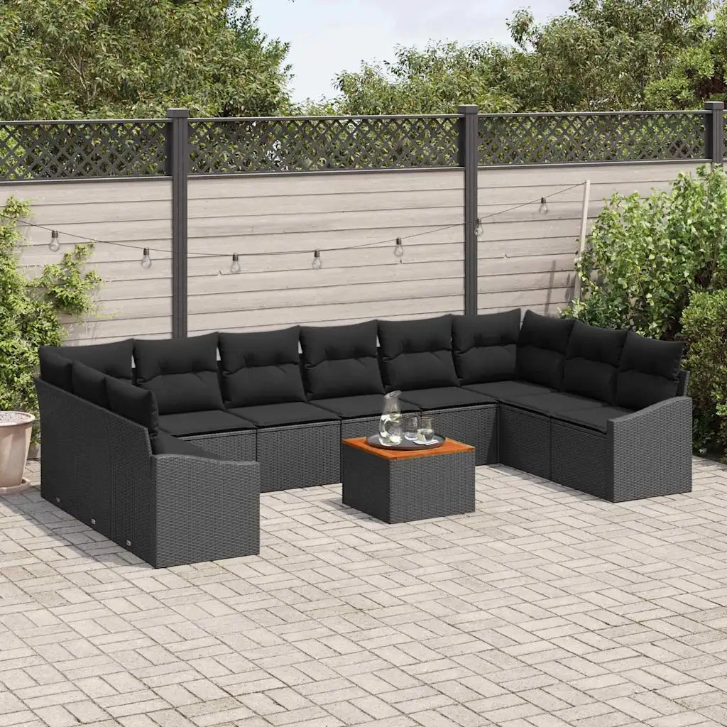 Set Divano da Giardino con archiviazione 11 pcs Nero polyrattan