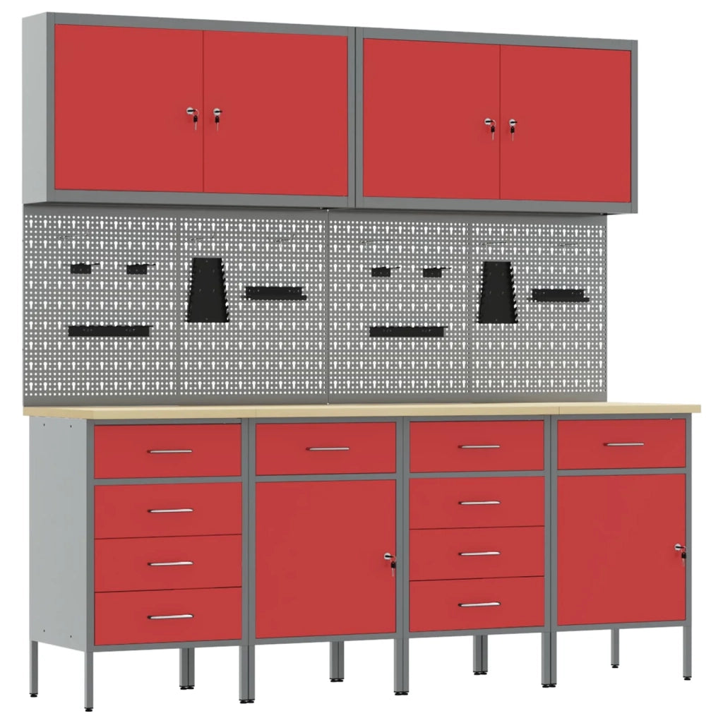 Mobile da lavoro 10 pcs Rosso Legno ingegnerizzato e acciaio 3321489