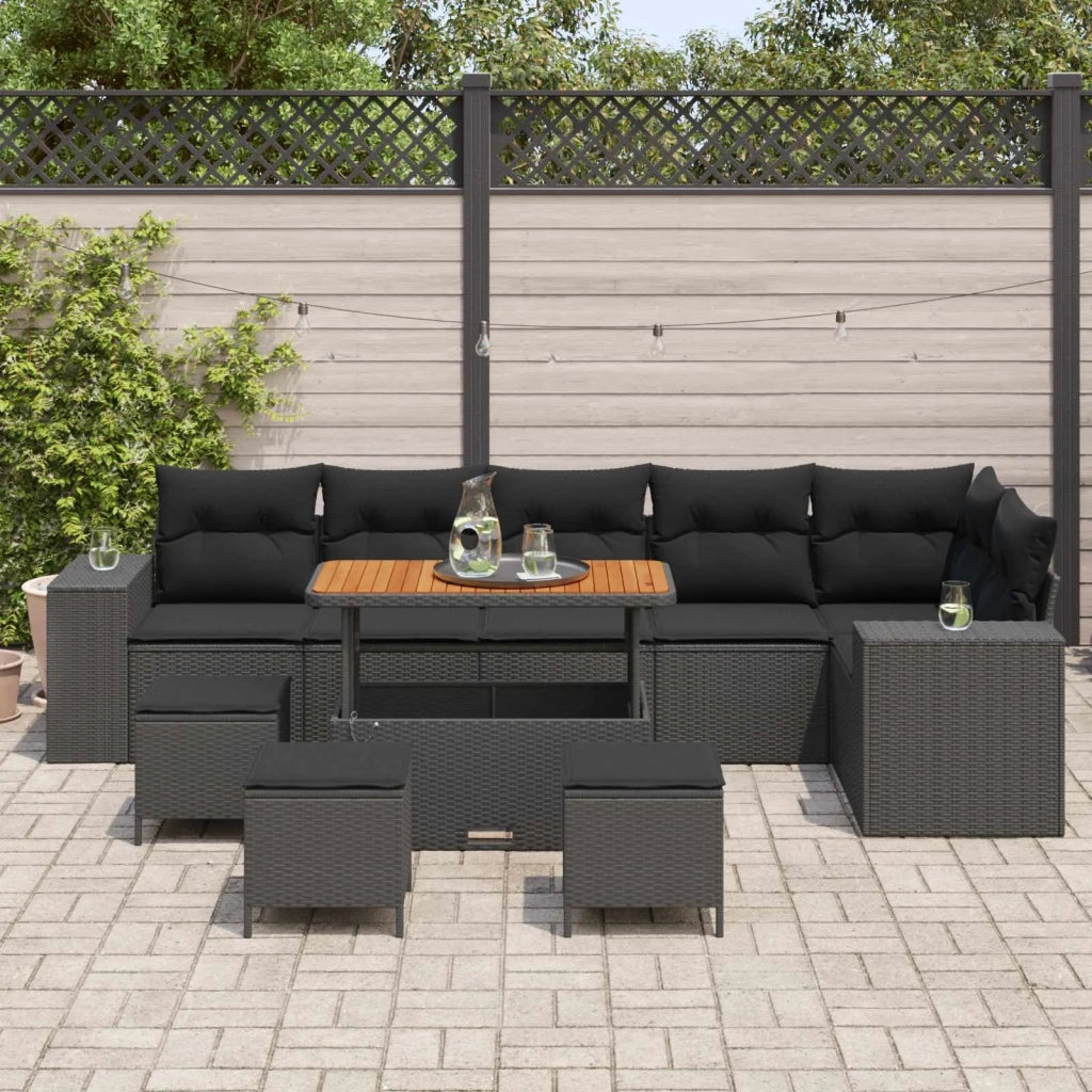 Set Divano da Giardino con cuscino 10 pcs Nero polyrattan