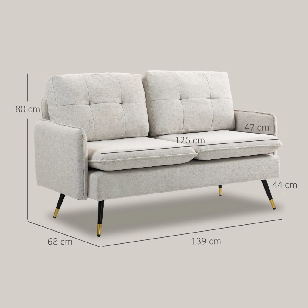 Divano 2 Posti in Tessuto con Cuscini Imbottiti ¨C Minimal ¨C Bianco Crema 139x68x80