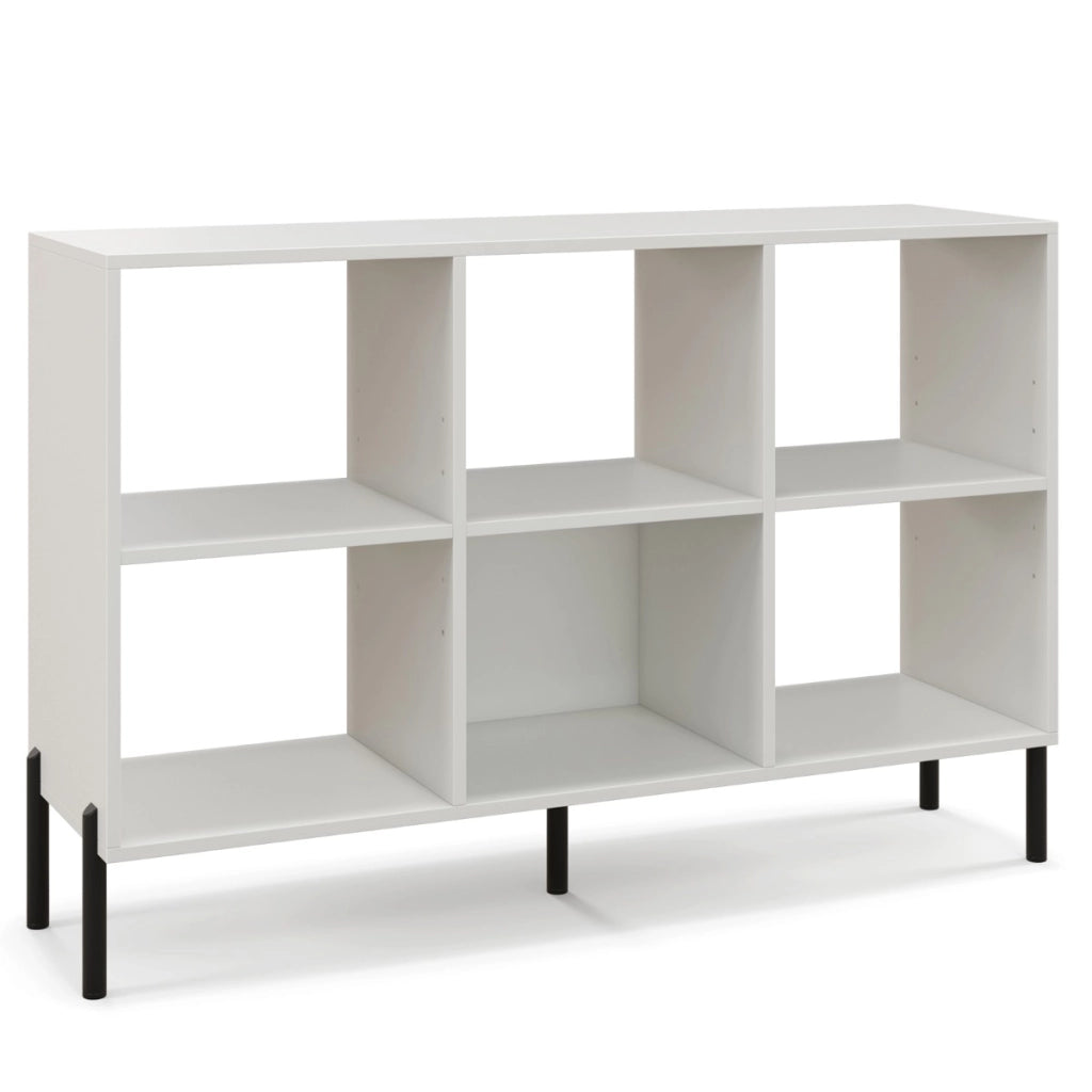 Scaffale a 6 cubi con gambe metalliche ripiani regolabili in 5 posizioni-Libreria aperta in legno Bianco