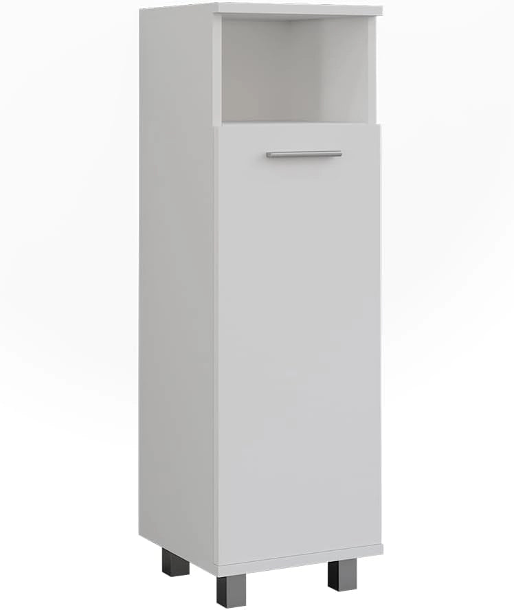 Mobiletto midi Ilias, Antracite/bianco, 30.2 x 95 cm con porta, per la conservazione di articoli da bagno e asciugamani