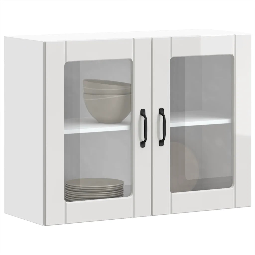 Pensile da Cucina con Porta in Vetro Lucca Bianco Lucido 853849