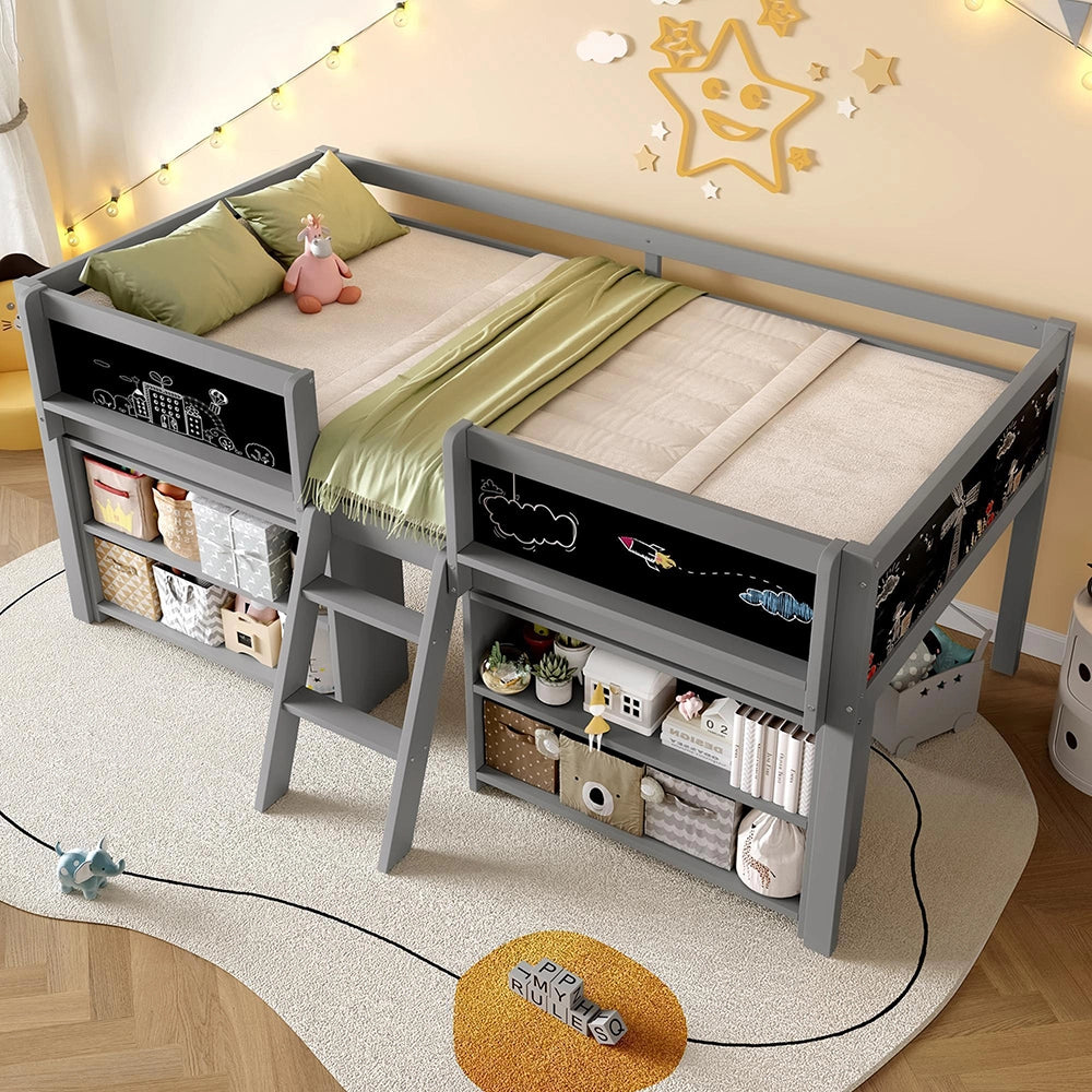 Letto mezzano 90x200cm?- Xylo - pino scale scaffali grigio