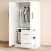 Kleiderschrank 70x40x135 cm a 2 ante con 2 cassetti; bianco