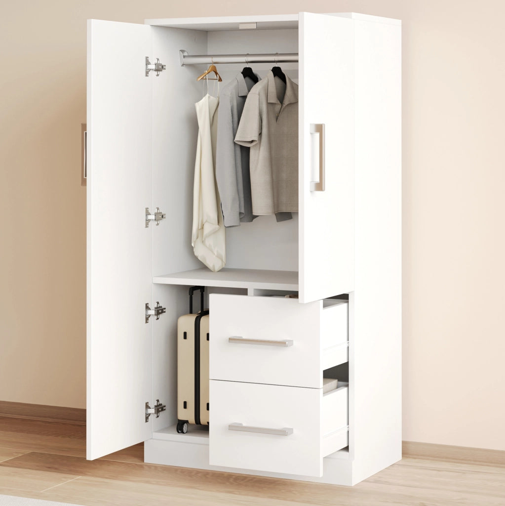 Kleiderschrank 70x40x135 cm a 2 ante con 2 cassetti; bianco