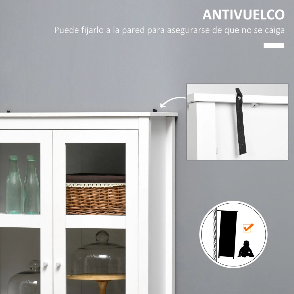Armadio Vetrina con Ante a Vetro e Cassetti ¨C Zephmum ¨C Bianco 80x40x160cm
