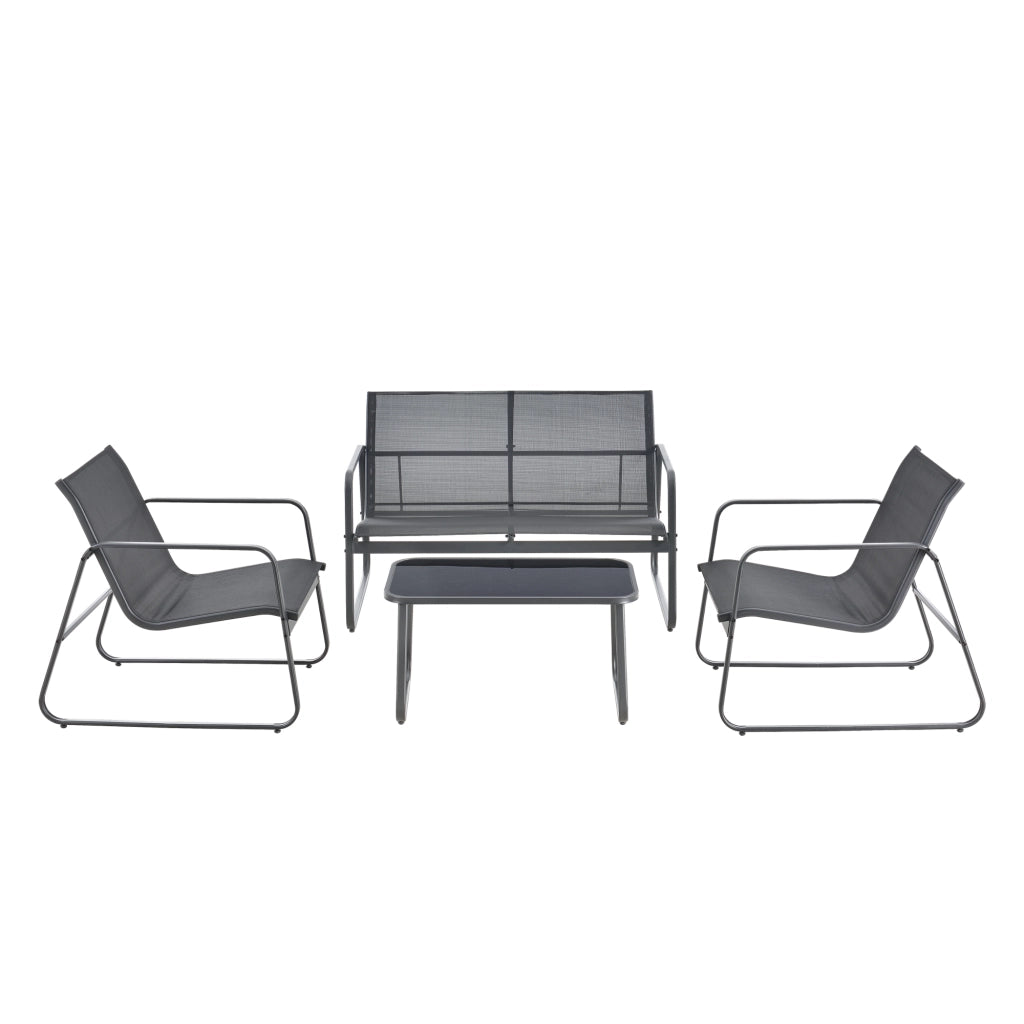 Set Palencia di Mobili da Giardino Tavolino Divano e 2 Sedie da Esterno - Grigio Scuro/Nero [en.casa]