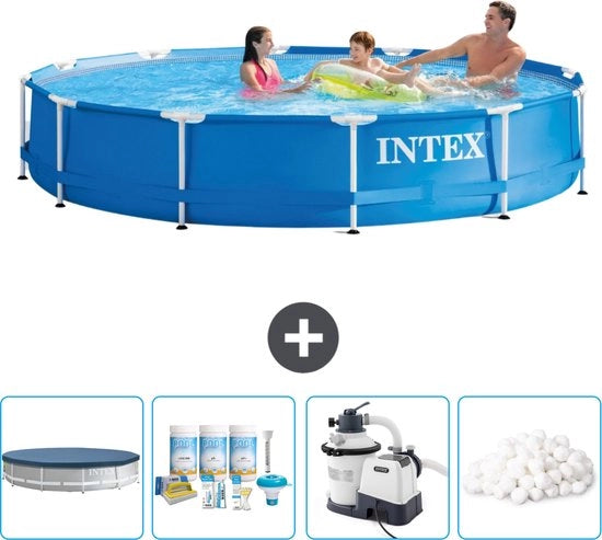 Piscina Rettangolare in Rame - 366 x 76 cm - Blu - Incluso Copertura - Kit di Manutenzione - Pompa di Piscina - Filtro a Sfera