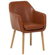 Sedia da pranzo con gambe in legno imbottite in ecopelle marrone dorato