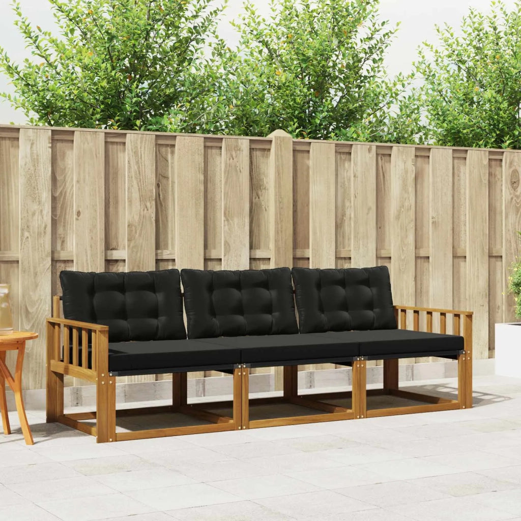 Set di divani da esterno con cuscino 3 pcs Naturale e Nero