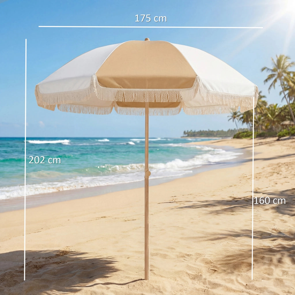 Ombrellone da Giardino con Frange ¨C zephmum ¨C 175 cm, Bianco e Beige