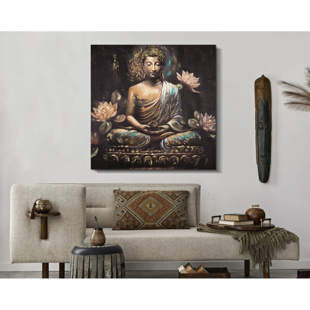 Stampa su Tela Buddah 3, Multicolore, Legno, 100x3x100 cm