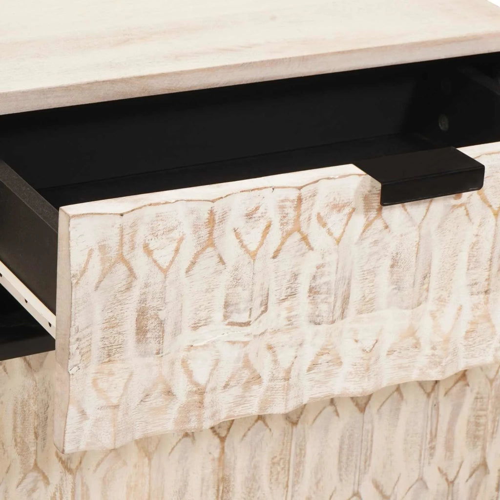 Comodino | Armadio da Notte | Mobiletto da notte Bianco 50 x 33 x 60 cm Legno di mango massello