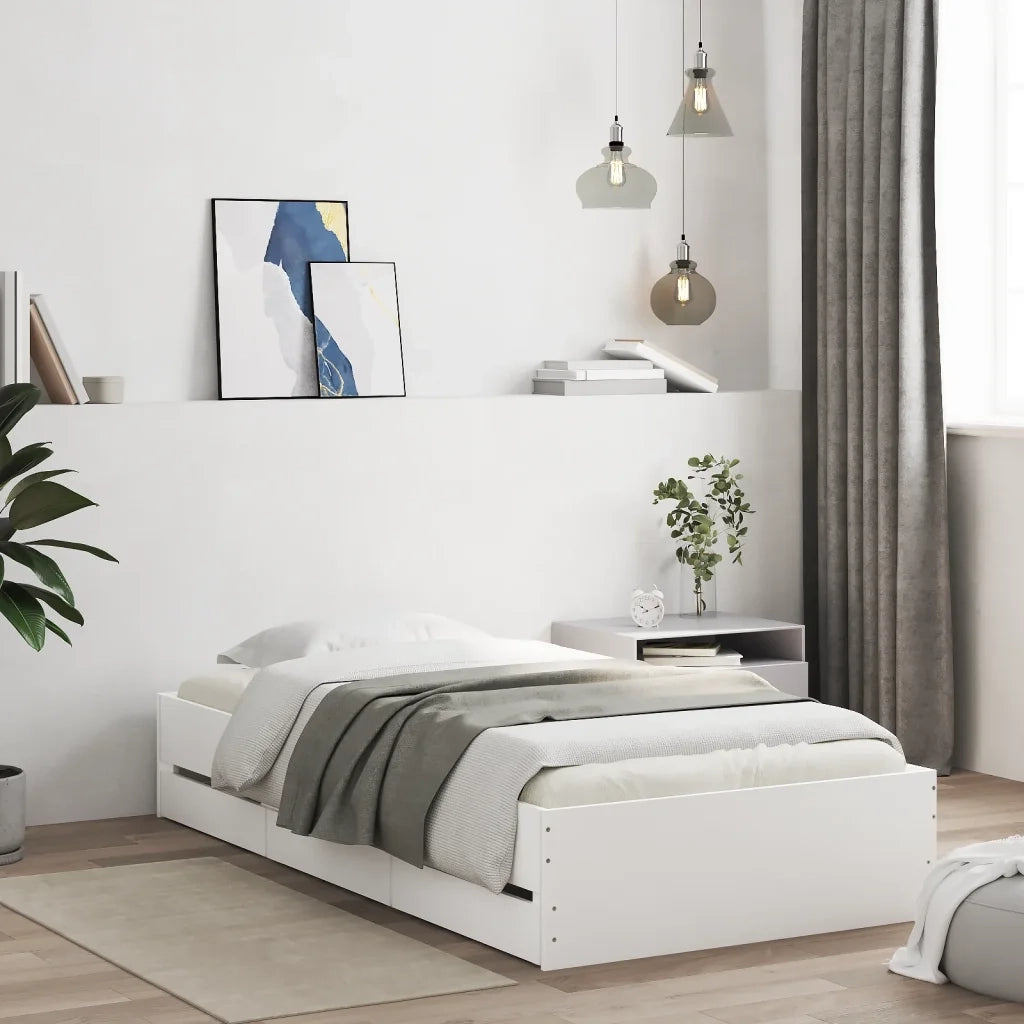 Giroletto con Cassetti-Struttura Letto con contenitore Bianco 100x200 cm in Legno Multistrato 688122