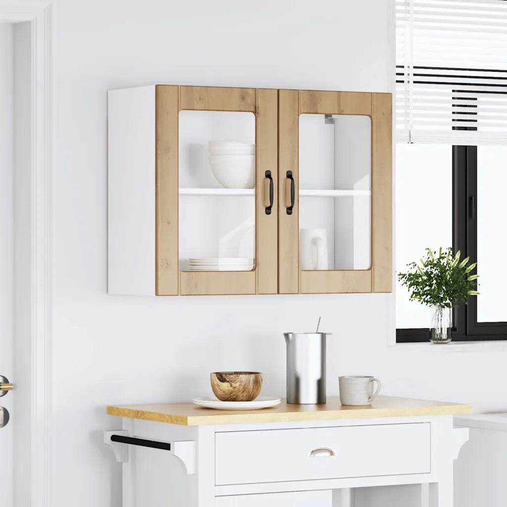 vidaXL Pensile da Cucina con Porta in Vetro Lucca Rovere Artigianale