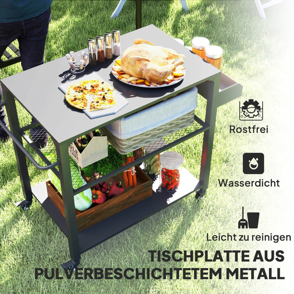 Carrello Cottura Barbecue con Griglia e Ripiano ¨C Zephmum ¨C Metallo, Nero, 4 Ruote