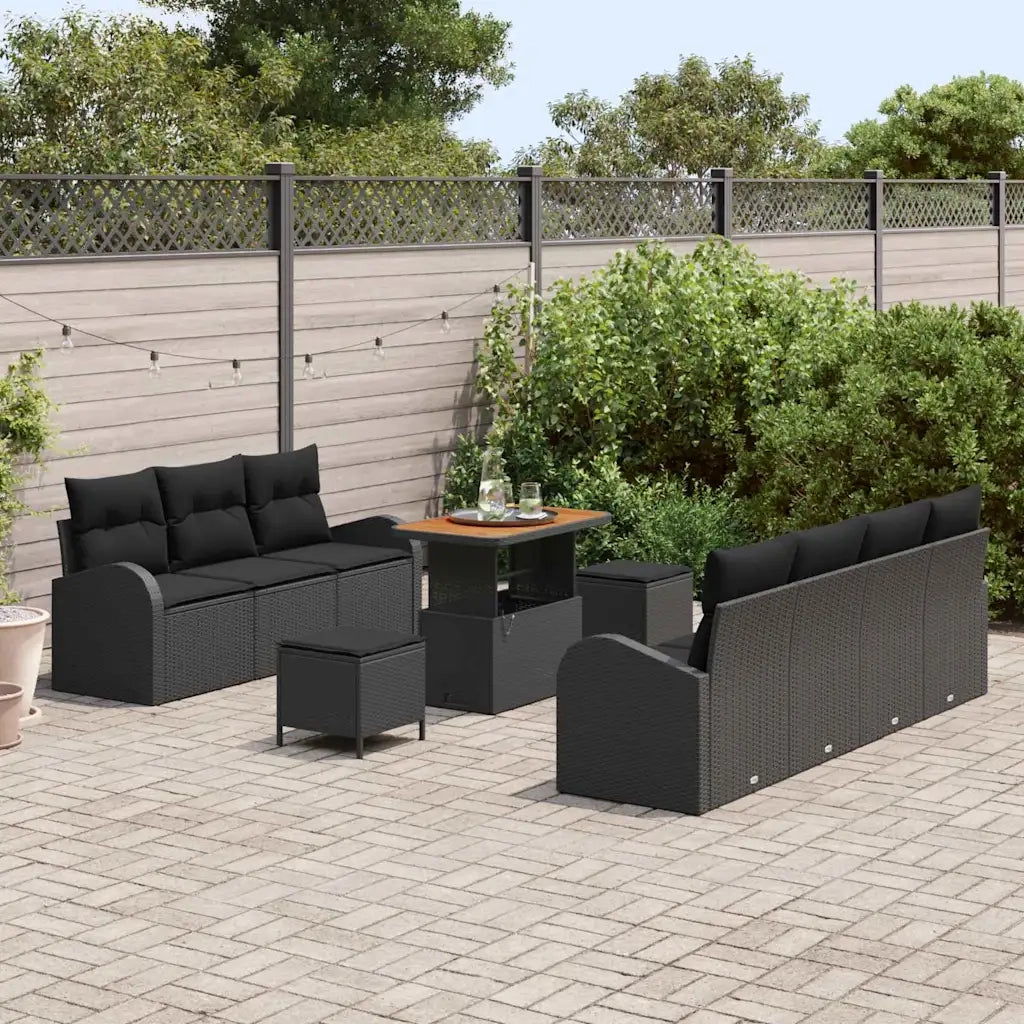Set Divano da Giardino con cuscino con cuscino 10 pcs Nero