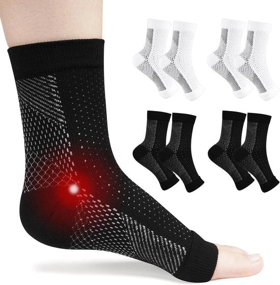 Sokken per Fasciitis e Neuropatia - Adesivi Antislip per Dita - Uomo Donna Allevia del Dolore da Volo e Corsa - 4 Paia (L/XL 2 Bianco-Nero + 2 Nero-Bianco) .