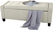 Cassapanca Pouf Contenitore Panca Fondoletto 110x40x40 cm in Legno e Eco Pelle Avorio