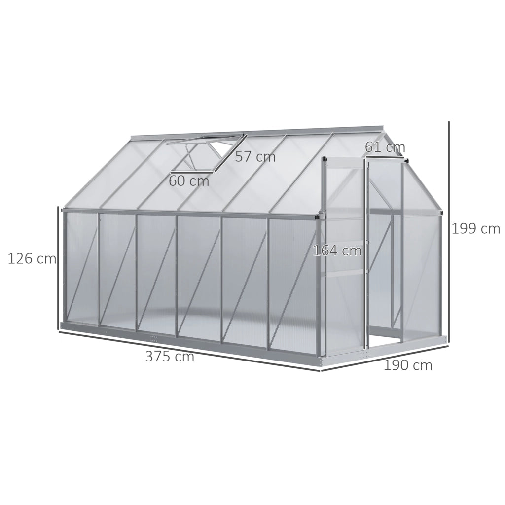 Serra da Giardino in Polycarbonate 7,1 m2 ¨C Zephmum ¨C Argento e Trasparente 190x375x199 cm