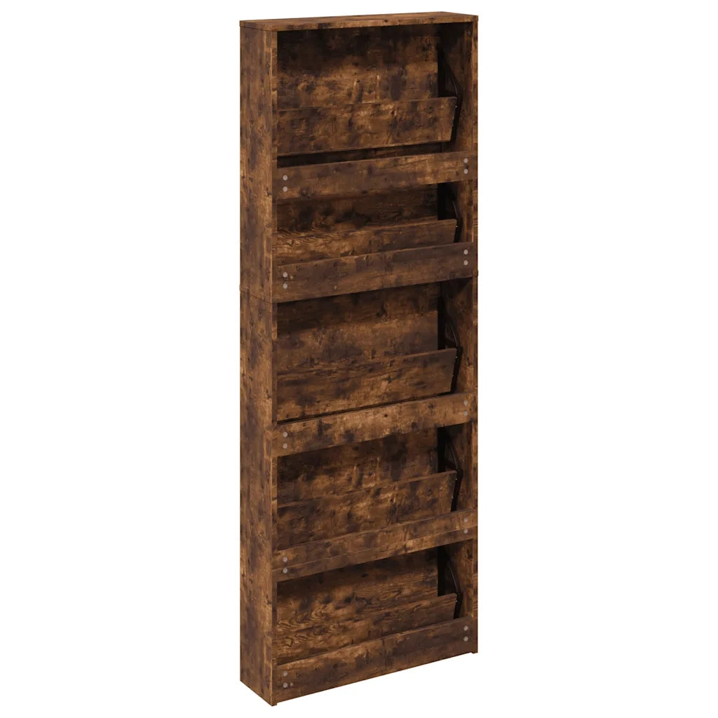 Scarpiera con Specchio a 5 Livelli Rovere Fumo 63x17x169,5 cm 3228283