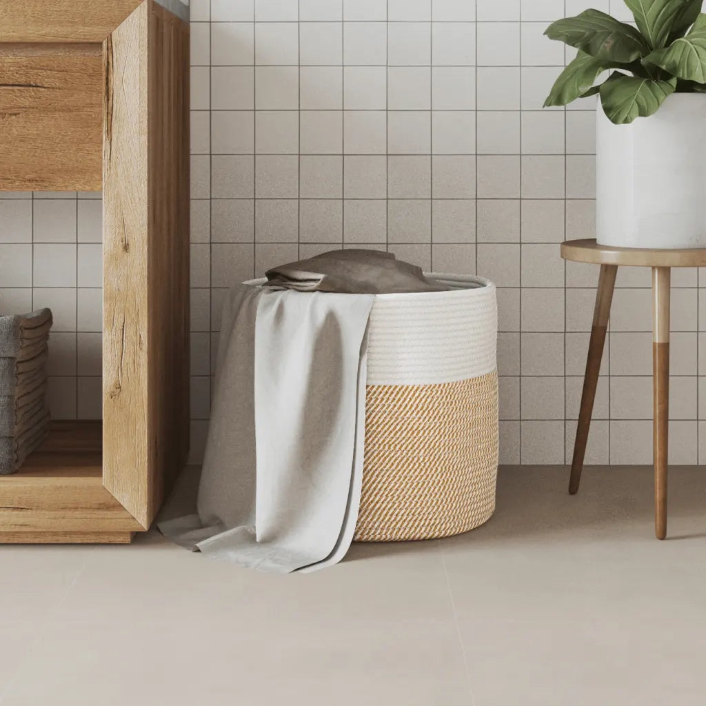 Cestino Portaoggetti Marrone e Bianco ?40x35 cm in Cotone CFW9525729