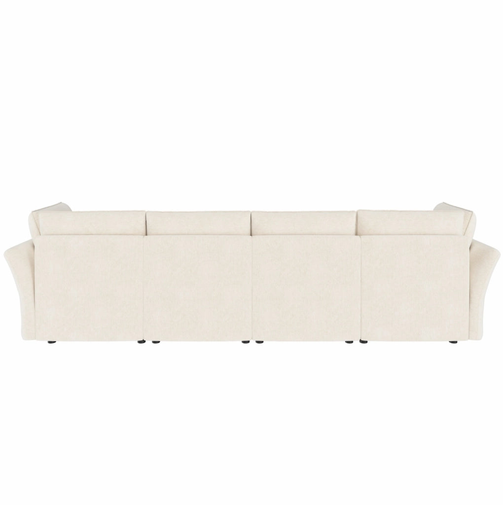 Divano modulare a U 6-7 posti con 2 pouf contenitore; 289x137x84 cm; chenille beige