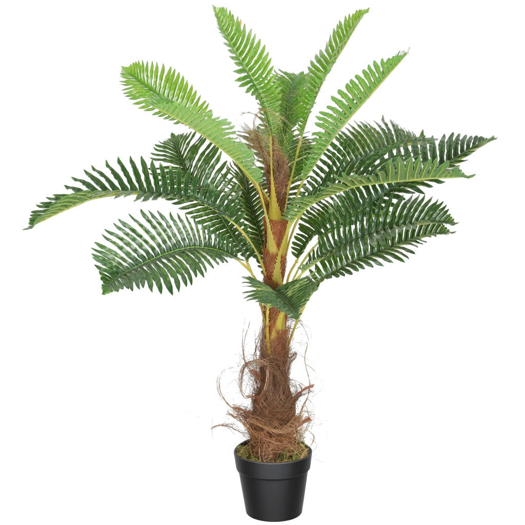 Palma Artificiale 100 cm con 21 Foglie in PEVA ¨C Minimal ¨C Verde con Vaso in Plastica