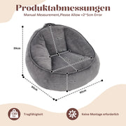 Poltrona sacco ergonomica in velluto a coste grigio; con imbottitura in memory foam