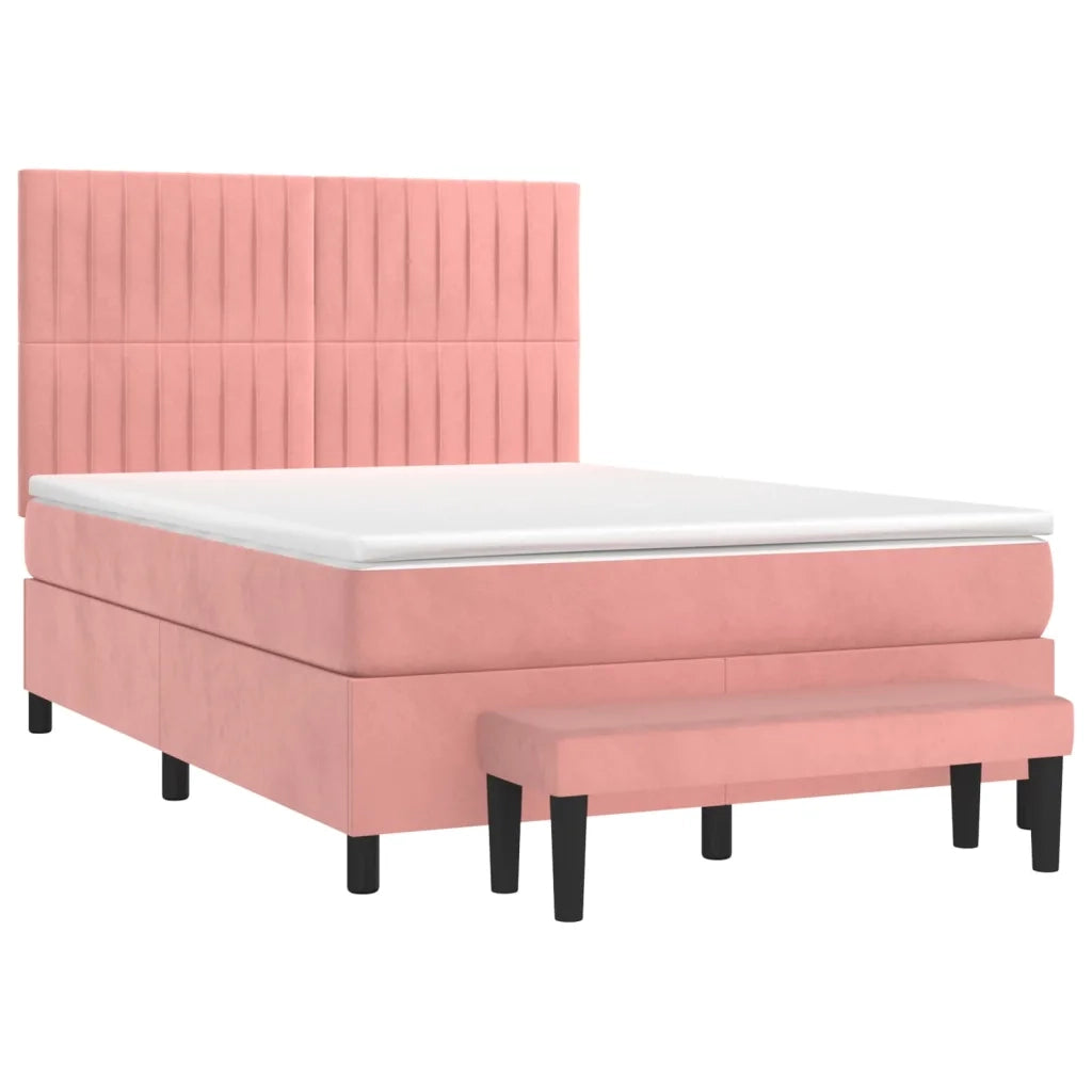 Giroletto a Molle con Materasso Rosa 140x190 cm in Velluto 3137964