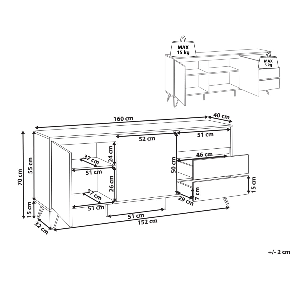 Credenza a 2 ante in truciolato con 2 cassetti marrone chiaro Cardigan camera da letto dal design minimalista
