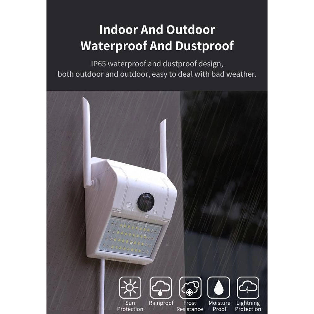 Trade Shop - Ip Camera Wifi Esterno 3mp 1080p Led Lampada Solare Ip66 Telecamera Cam Microsd -