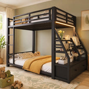 DESMIU Letto a castello 2 posti 90 × 200 cm con LED, 2 cassetti in tessuto e ripiani, senza materasso, nero