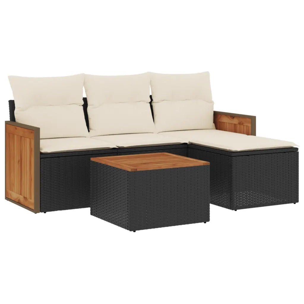 Set Divani da Giardino 5 pz | Set Salotto da Giardino con Cuscini in Polyrattan Nero