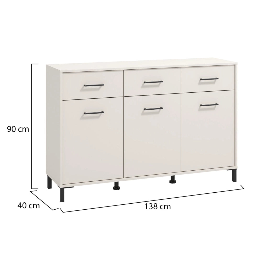 Madia Laerru, Credenza 3 Cassetti, 138x40x90h cm Bianco Crema