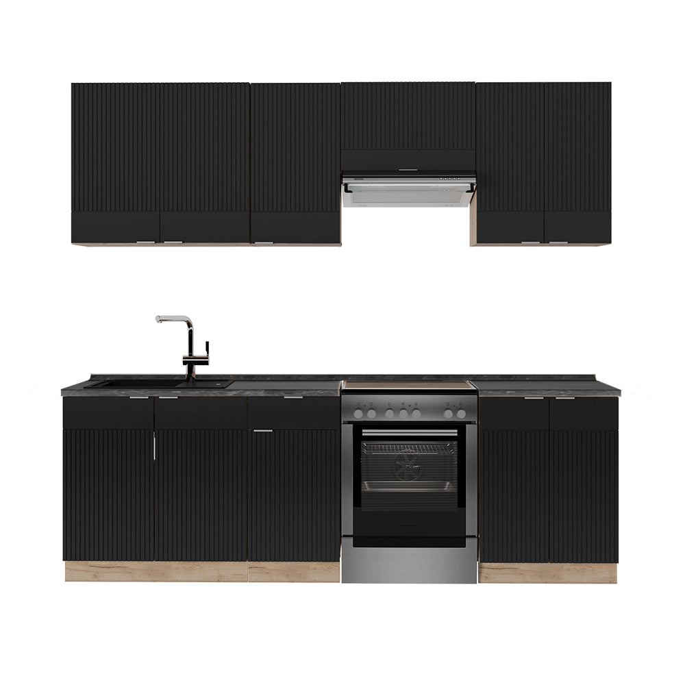 Cucina componibile Fame-Line Nero rigato/Rovere dorato 240 cm, PL Antracite Vicco