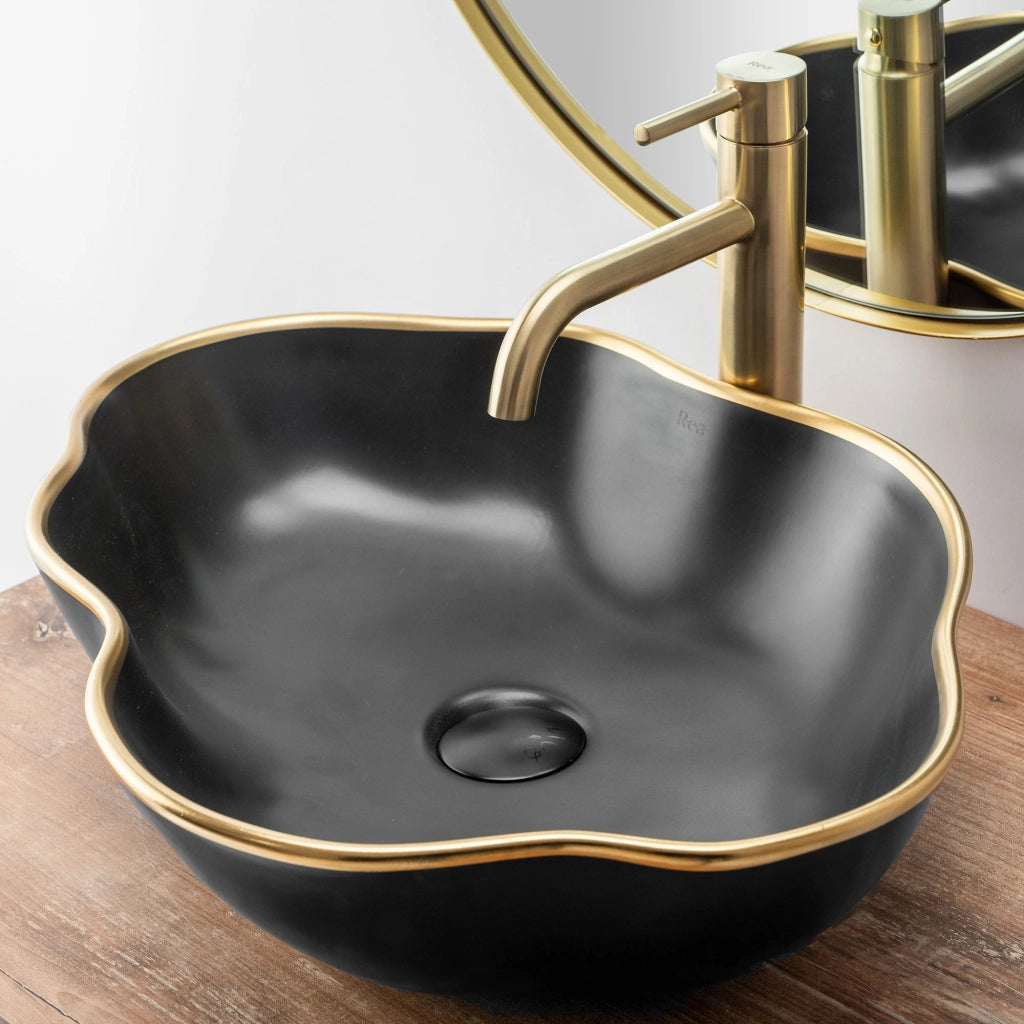 Rubinetto Da Lavabo Rea Lungo Brush Gold High