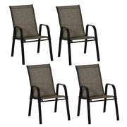 Set 4 Sedie da Giardino in Metallo e Tessuto Marrone