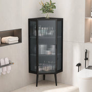 Mobile ad angolo da terra 56x42;5x110 cm in metallo e vetro temperato nero