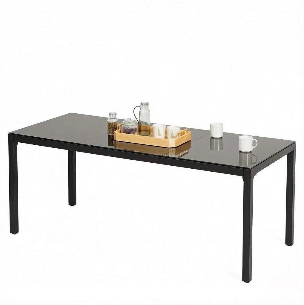 Tavolo da pranzo da esterno in alluminio e vetro temperato 180x80 cm nero