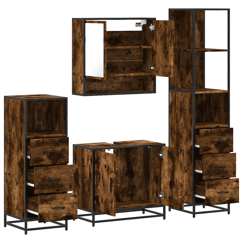 vidaXL Set Mobili da Bagno 4 pz Rovere Fumo in Legno Multistrato