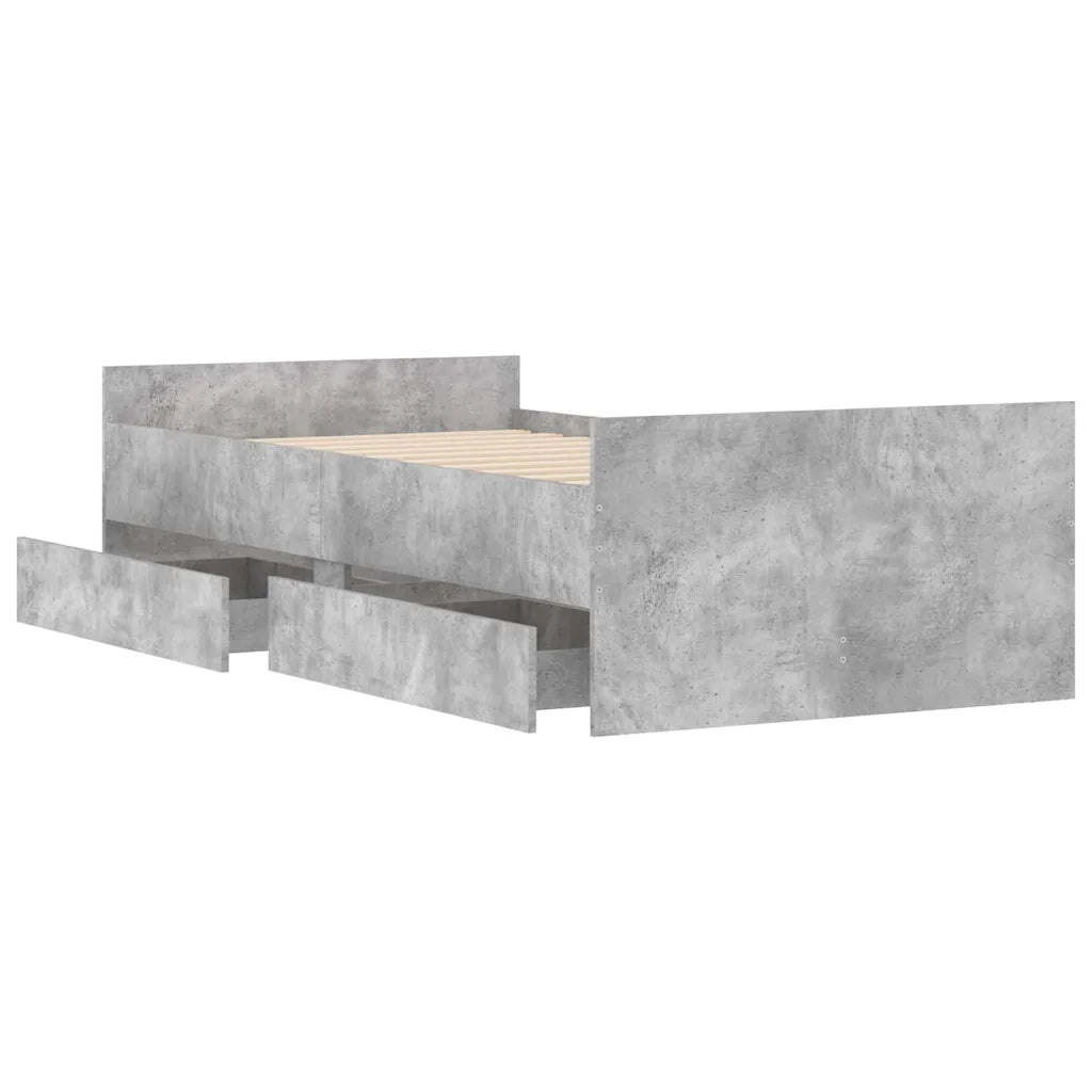 Letto singolo | Letto per adulti | Giroletto con Cassetti Grigio Cemento 90x190 cm