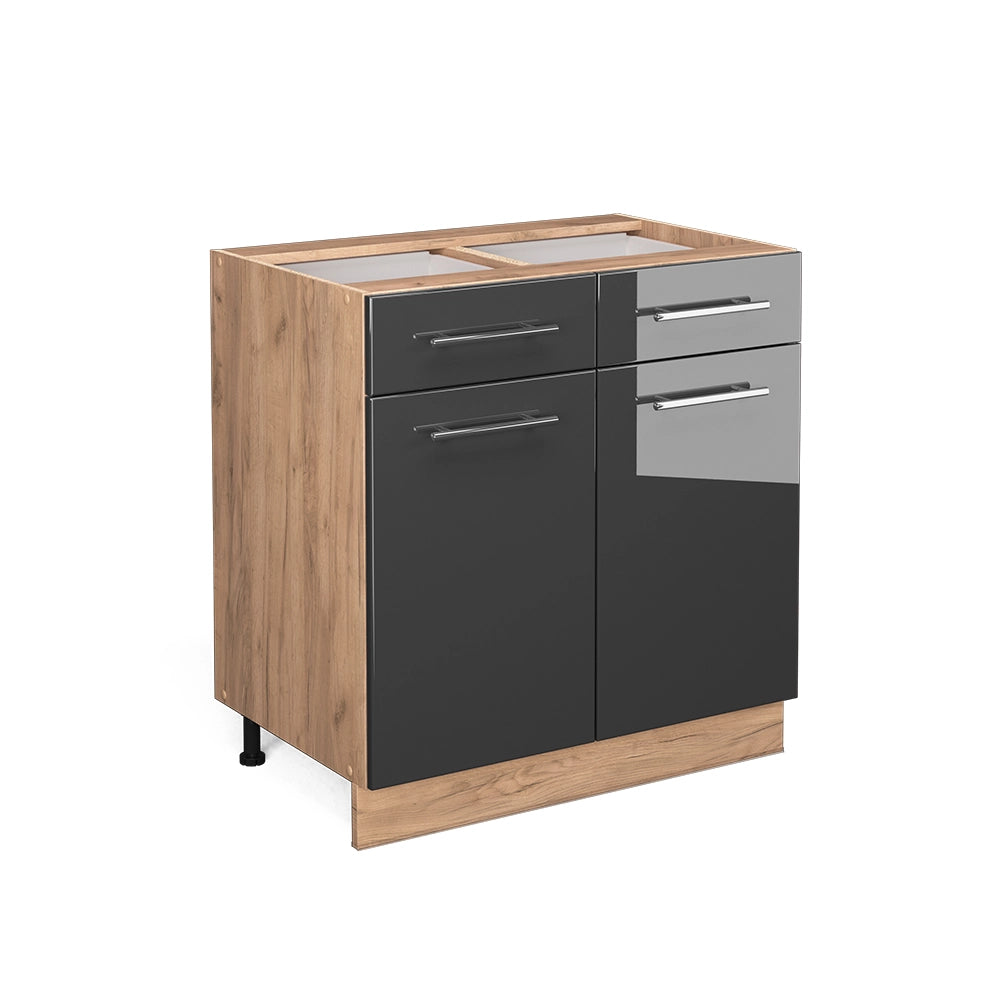 Vicco Mobiletto base per cucina Antracite lucido 80 cm con cassetto, senza piano di lavoro