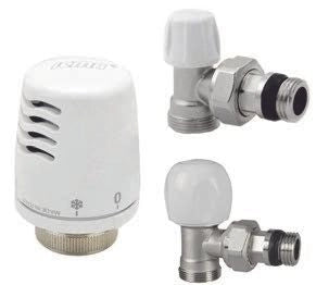 Kit termostatico Icma composto da testa termostatica + valvola + detentore a squadra per tubo rame 1/2"