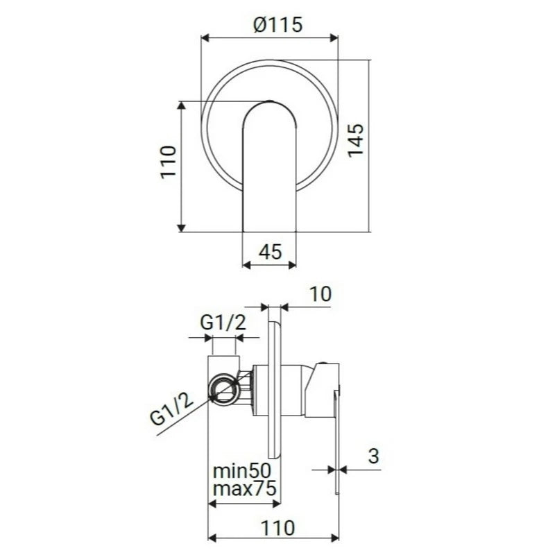 Miscelatore incasso doccia Sun Ø25 mm acciaio