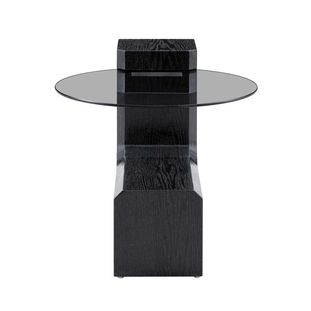 Set Tavolini da Caff¨¨ ¨C MINIMAL ¨C Vetro Grigio Trasparente e MDF Nero, Soggiorno Moderno